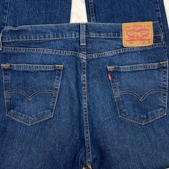 Levi’s 505 jeans men’s 34x30 Regular Straight Mid Rise dark wash Stretch - Picture 5 of 7